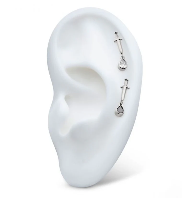 Dagger Dangle Teardrop White Opalite Internally Threaded Top - Image 3