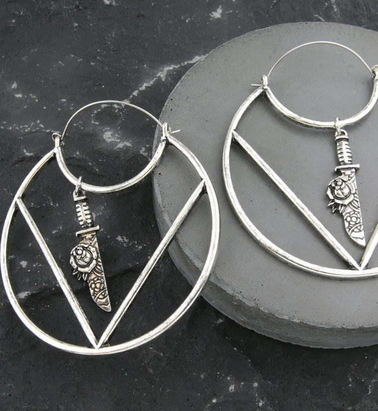 Dagger Rose Stainless Steel Plug Hoops - Image 2