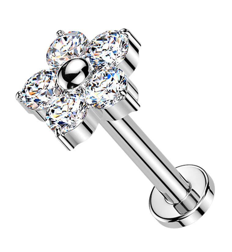 Daisy CZ Titanium Threadless Labret