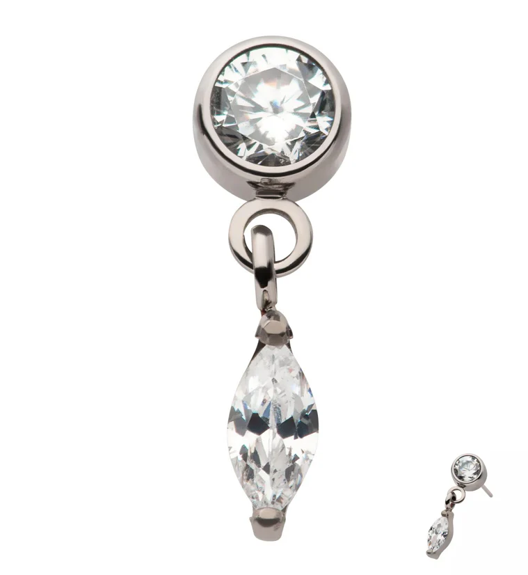 Dangle Marquise CZ Threadless Titanium Top