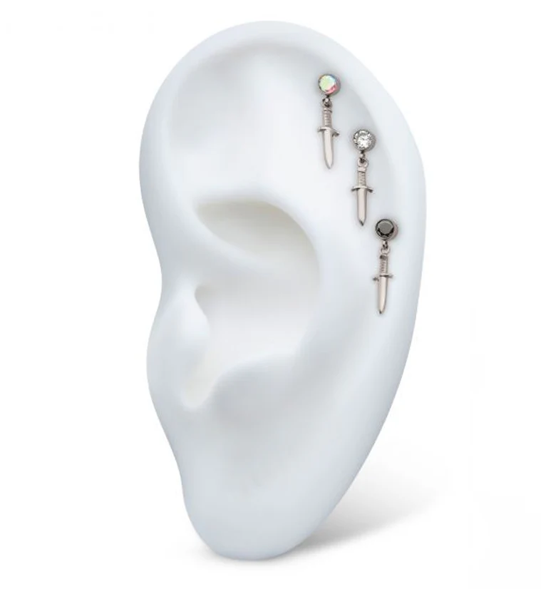 Dangle Dagger Rainbow Aurora CZ Internally Threaded Top - Image 3