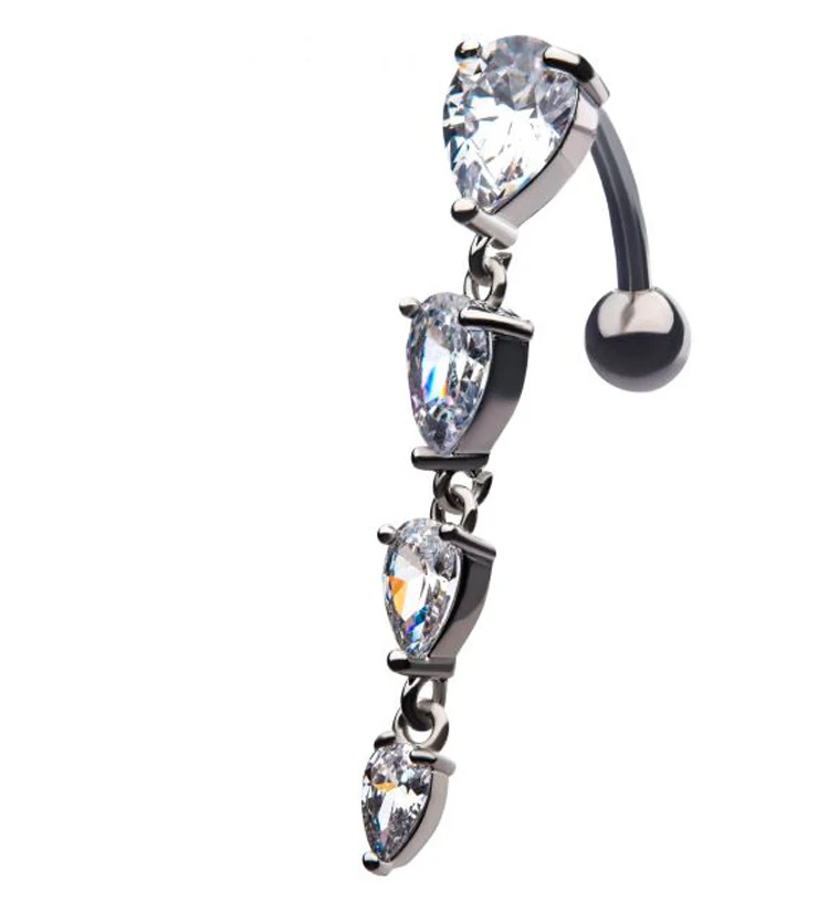Dangling Teardrop CZ Top Down Belly Button Ring - Image 3