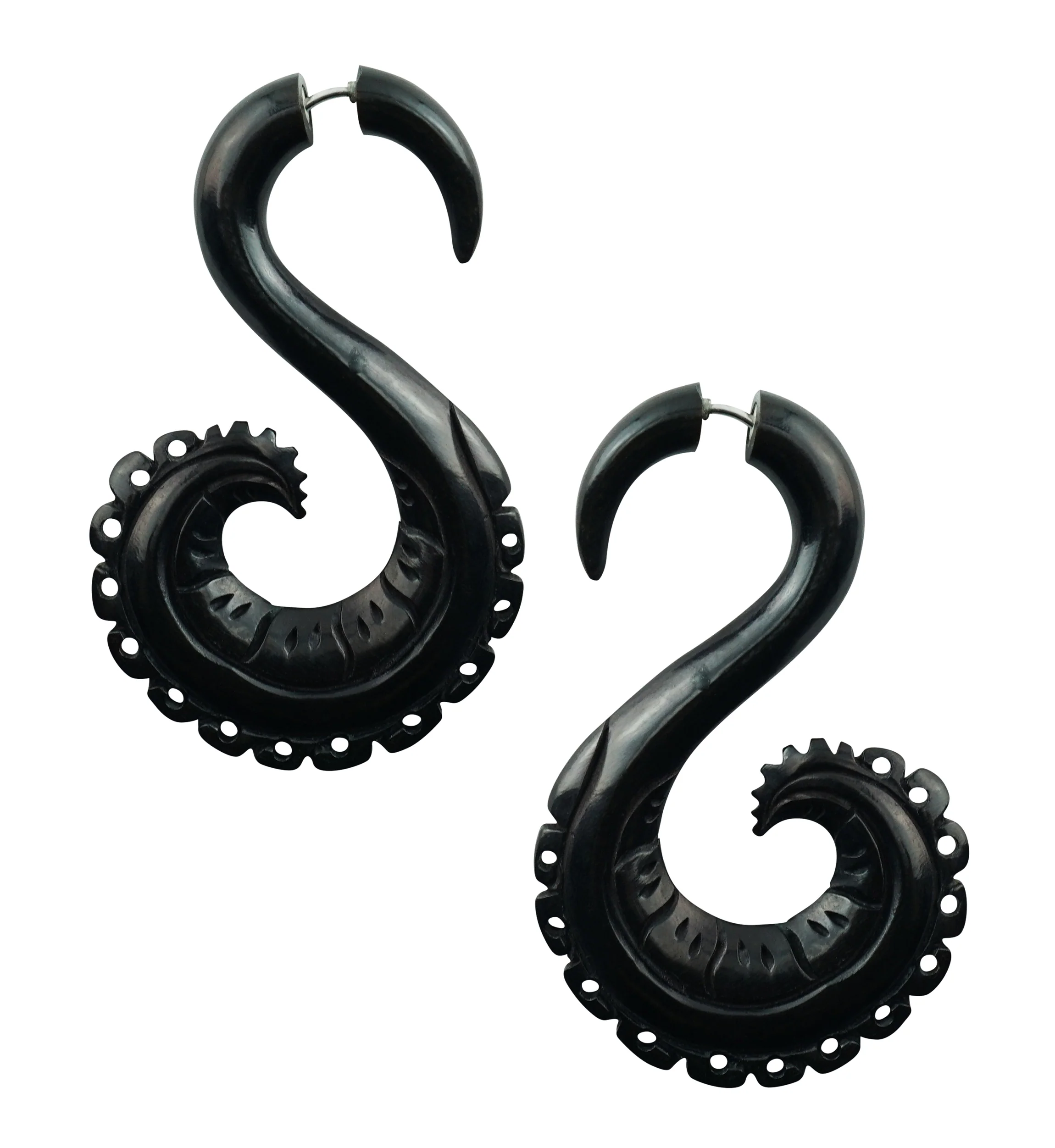 Darma Curl Fake Gauges Spiral Horn Earrings