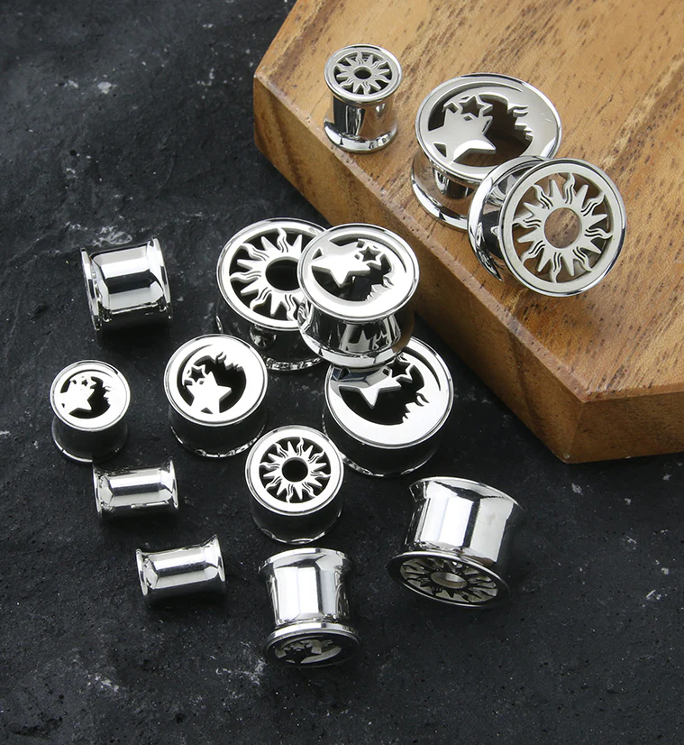 Day And Night Stainless Steel Double Flare Tunnel Plugs - Image 2