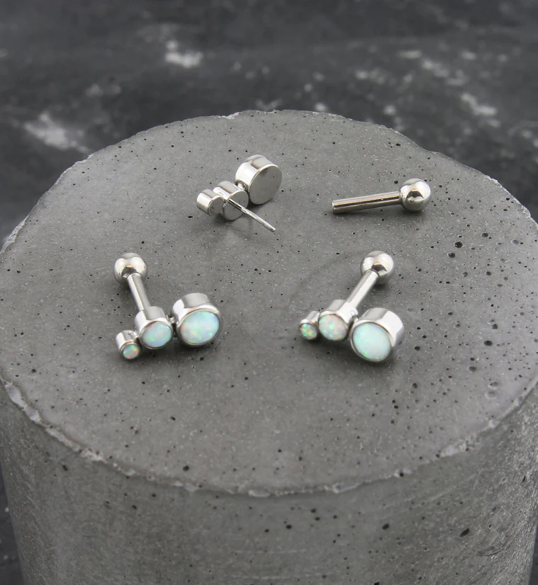 Descend White Opalite Titanium Threadless Cartilage Barbell - Image 2