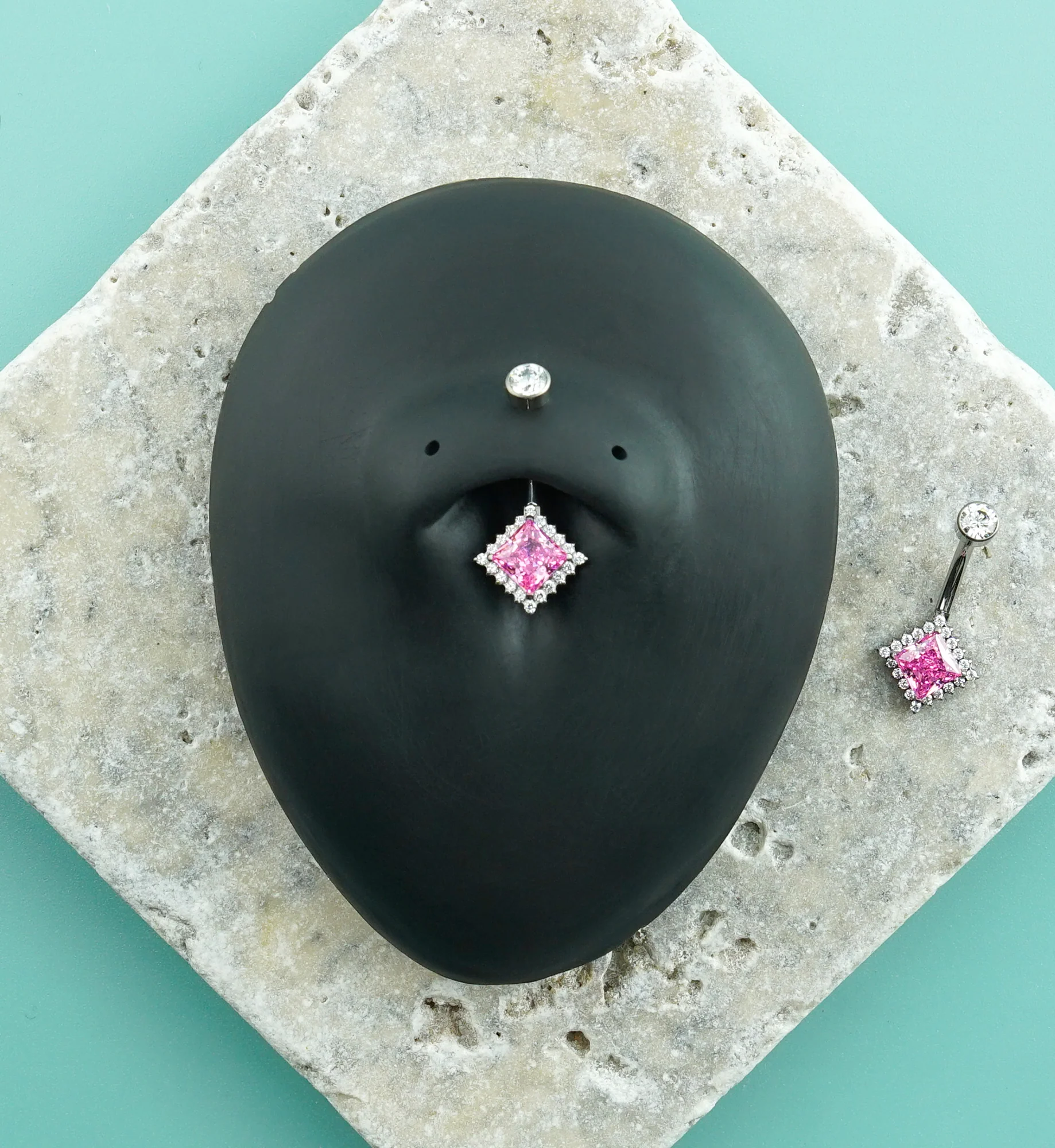 Spotlight Pink CZ Titanium Internally Threaded Belly Button Ring - Image 2