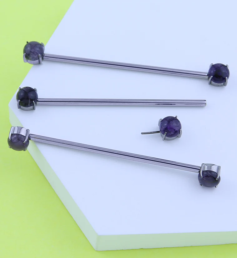 Double Amethyst Stone Threadless Titanium Industrial Barbell - Image 2