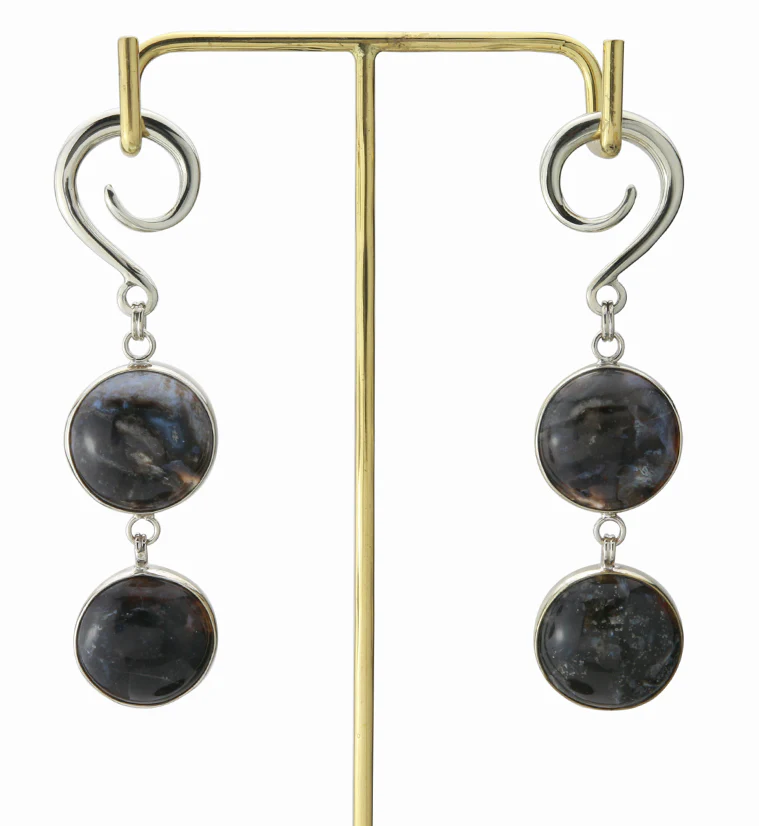Double Blue Pyrite Jasper Stone Hanging Ear Weights - Image 2