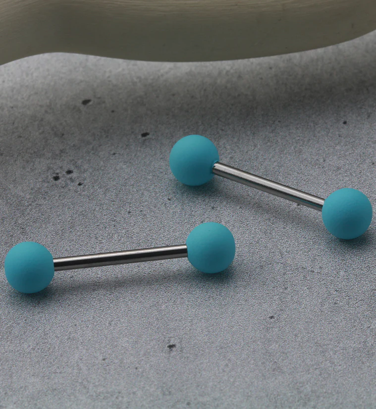 Double Blue Silicon Ball Stainless Steel Barbell - Image 2