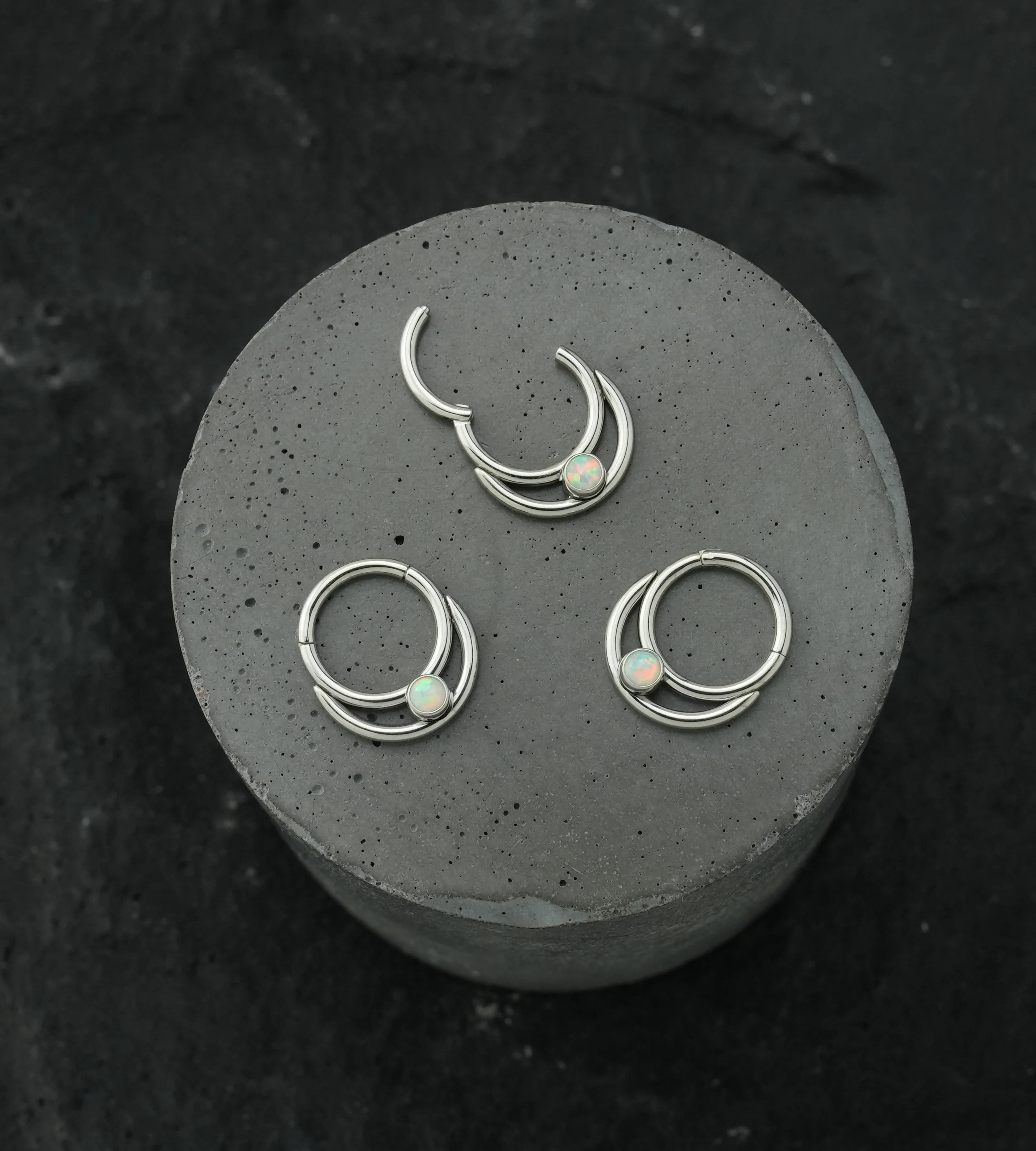 Double Hoop Bezel White Opalite Stainless Steel Hinged Segment Ring - Image 2