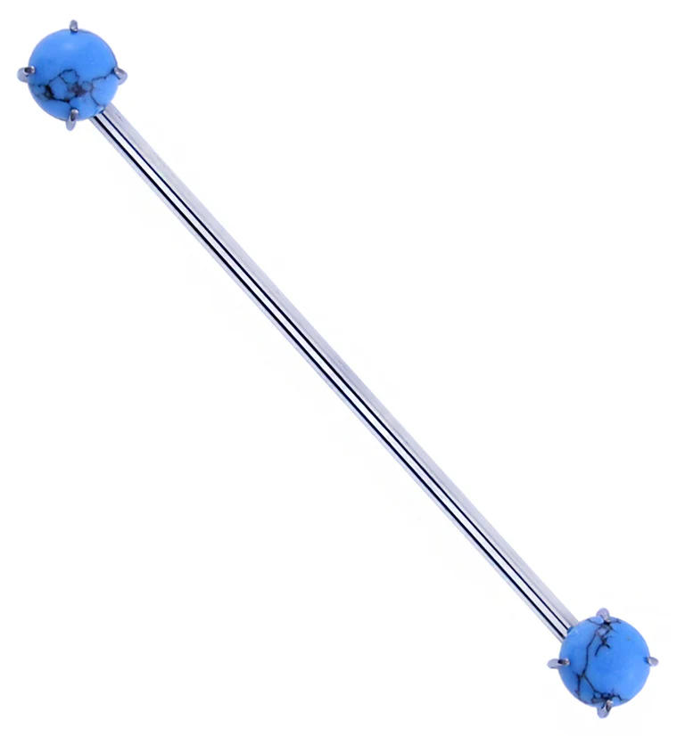 Double Howlite Turquoise Stone Threadless Titanium Industrial Barbell