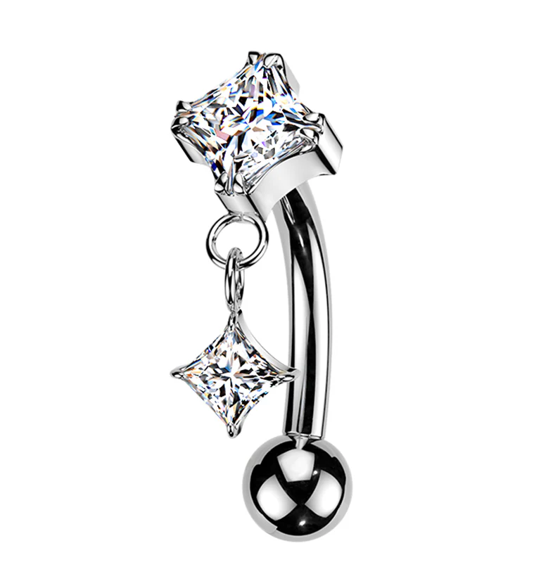 Double Rhombus CZ Dangle Titanium Threadless Curved Barbell