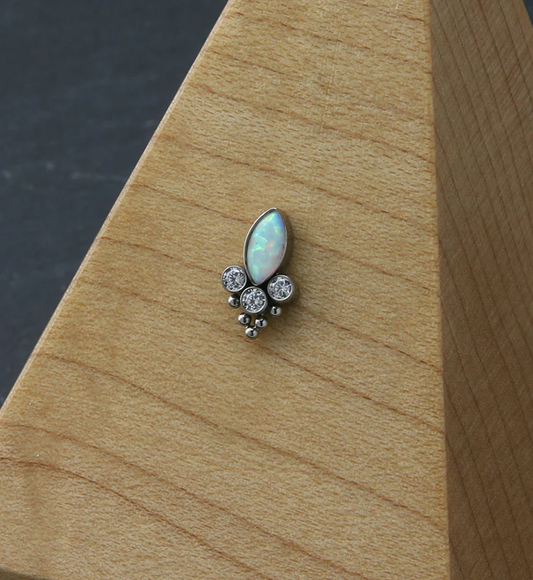 Duchess Beaded White Opalite Clear CZ Titanium Threadless Top - Image 2