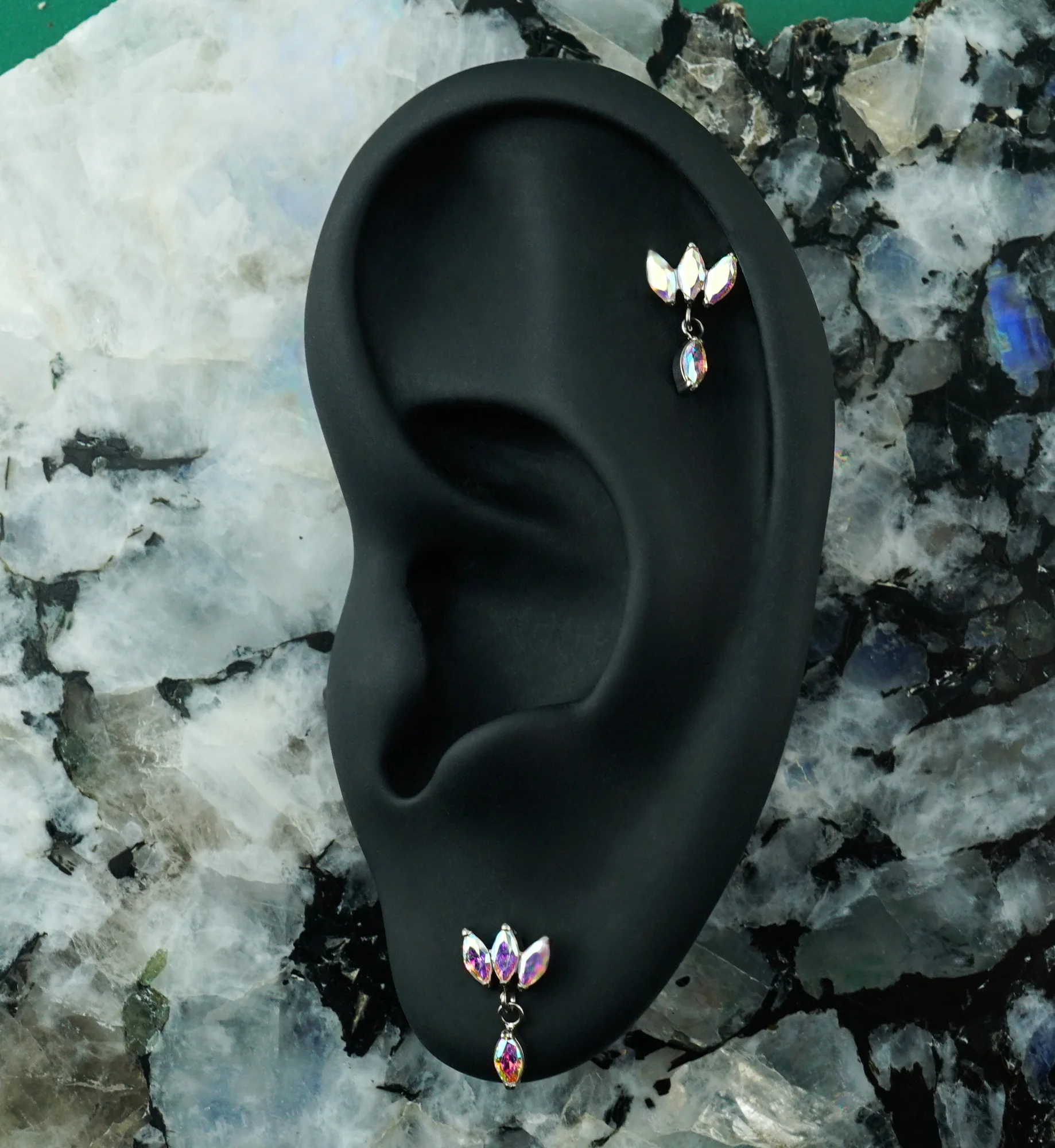 Empress Drop Rainbow Aurora CZ Dangle Titanium Threadless Top - Image 2