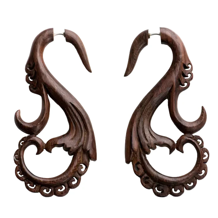 Empress Vine Spiral Fake Gauges Wood Earrings