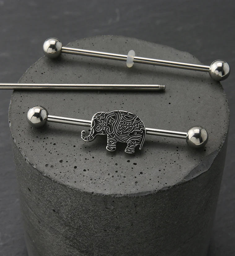 Engraved Elephant Industrial Barbell - Image 2