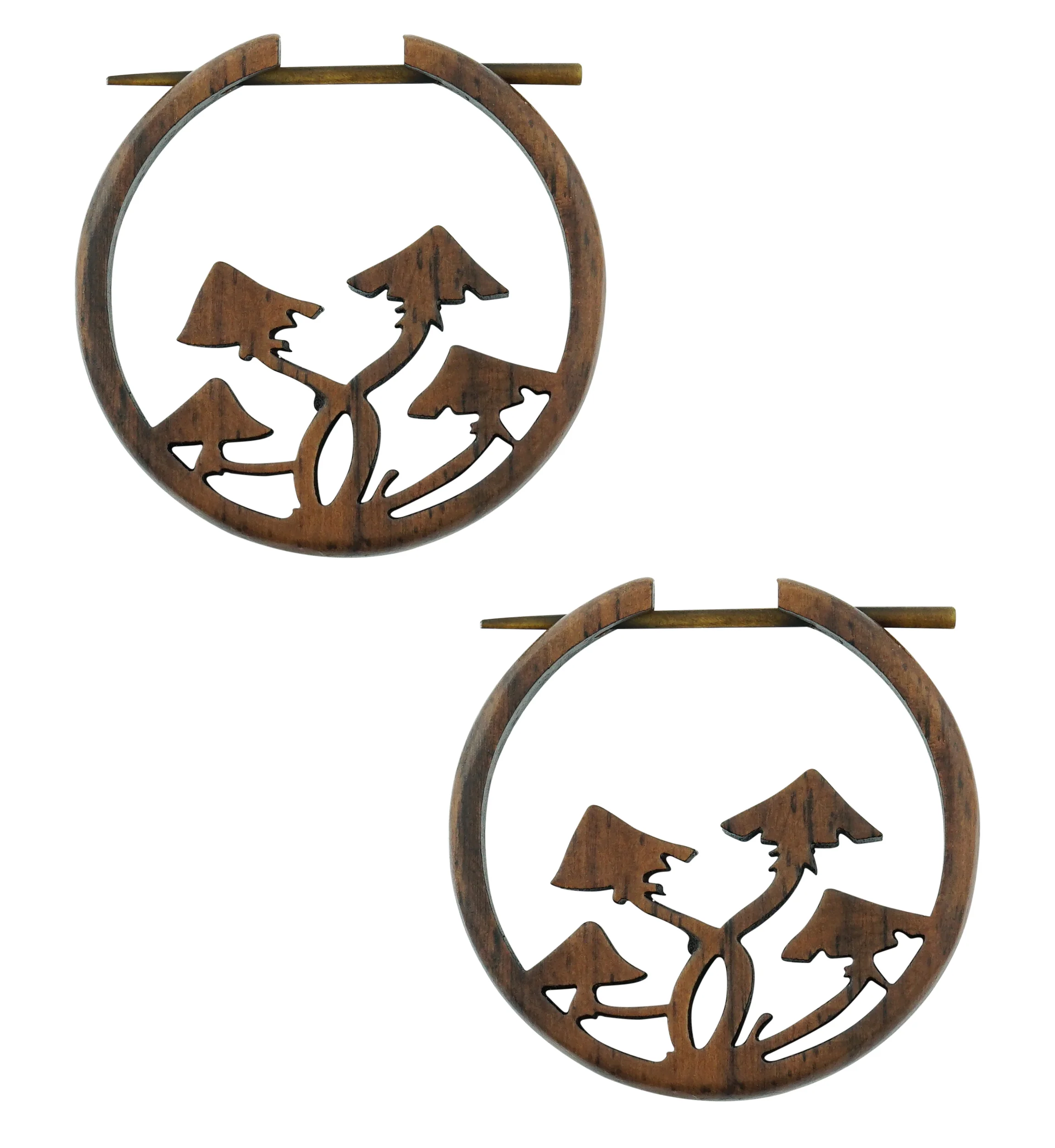 Entwined Mushrooms Hoop Wood Earrings