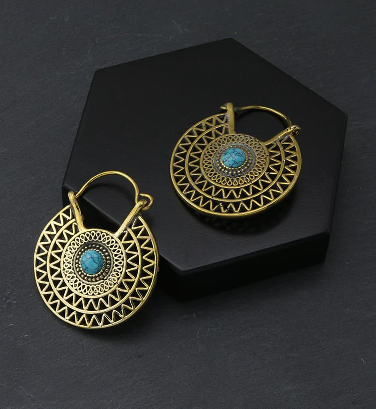 Environ Howlite Turquoise Stone Inlay Brass Hangers / Earrings - Image 3