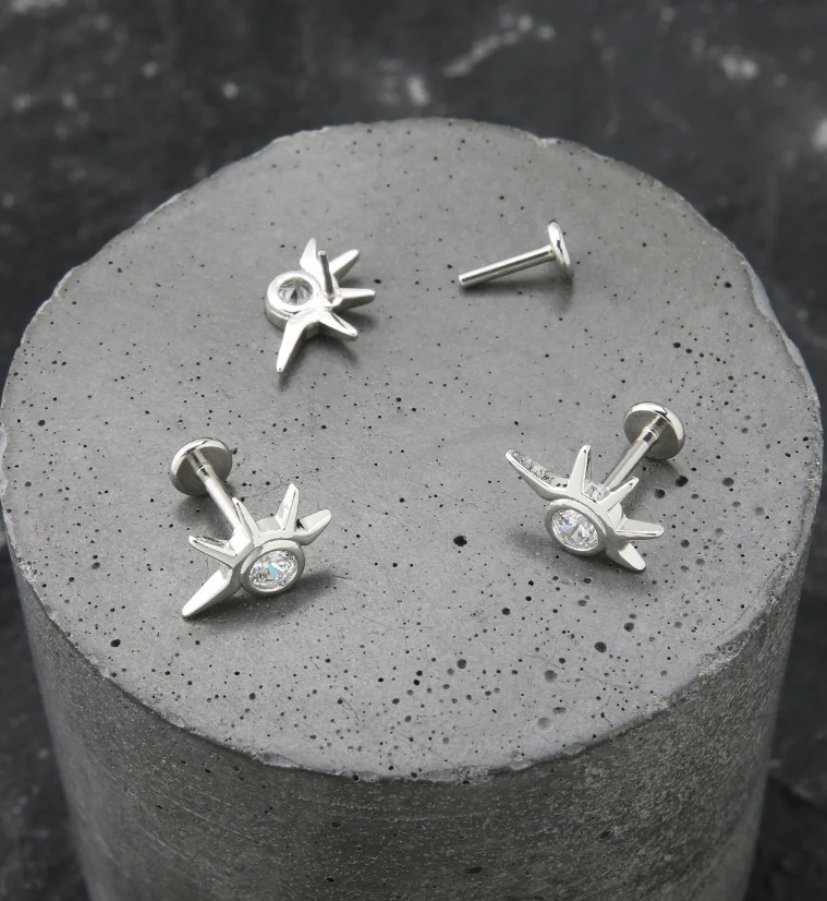Eyelash CZ Stainless Steel Threadless Labret - Image 2
