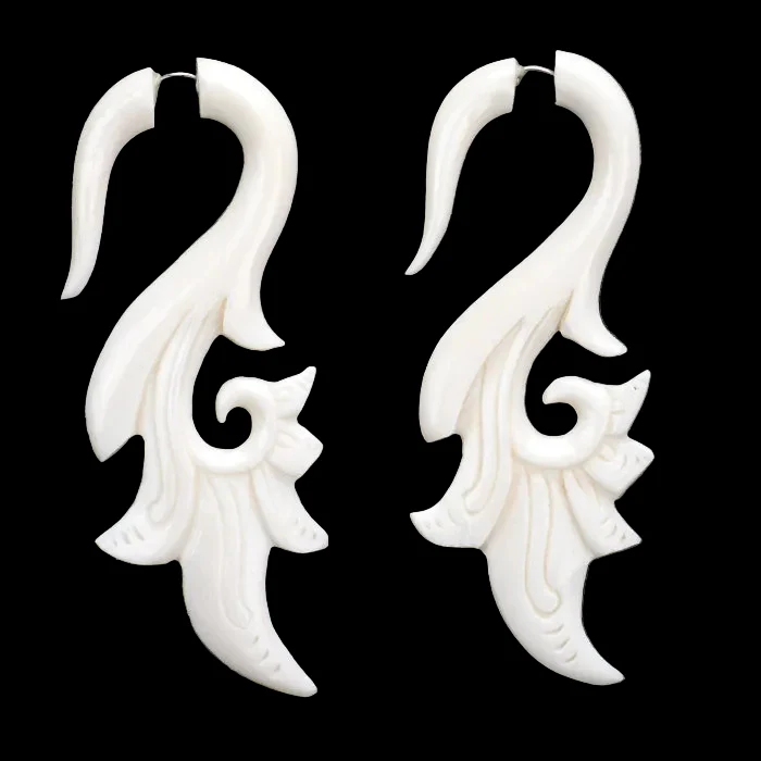 Floral Spiral Fake Gauge Bone Earrings