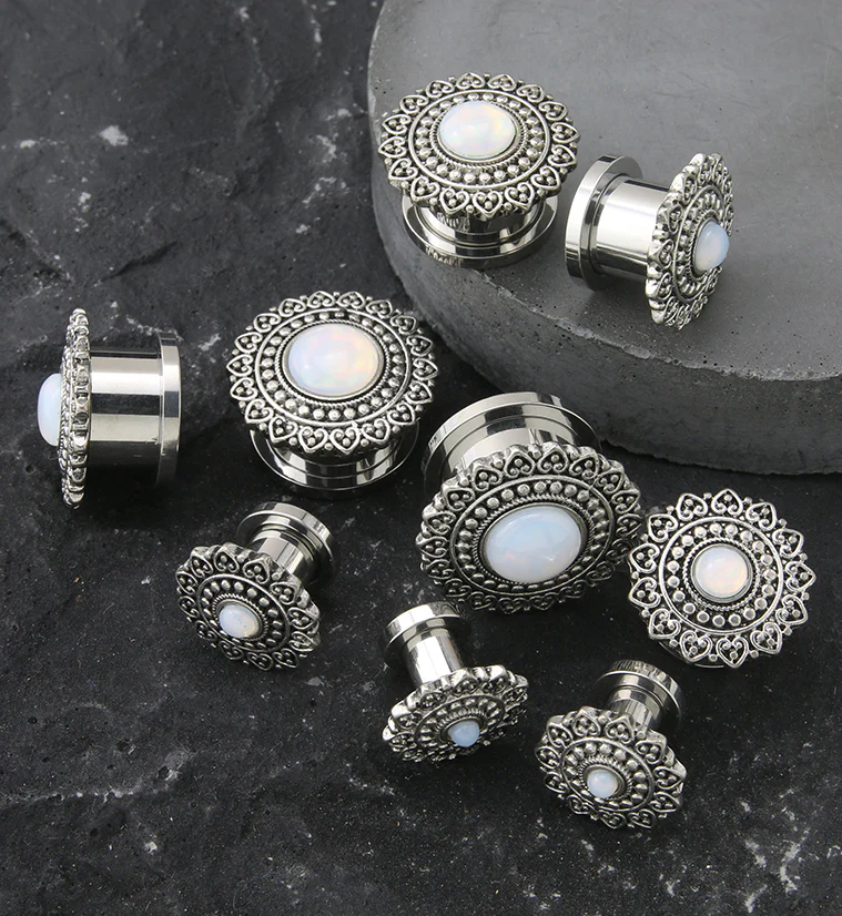 Florid White Opalite Stainless Steel Tunnel Plugs - Image 2