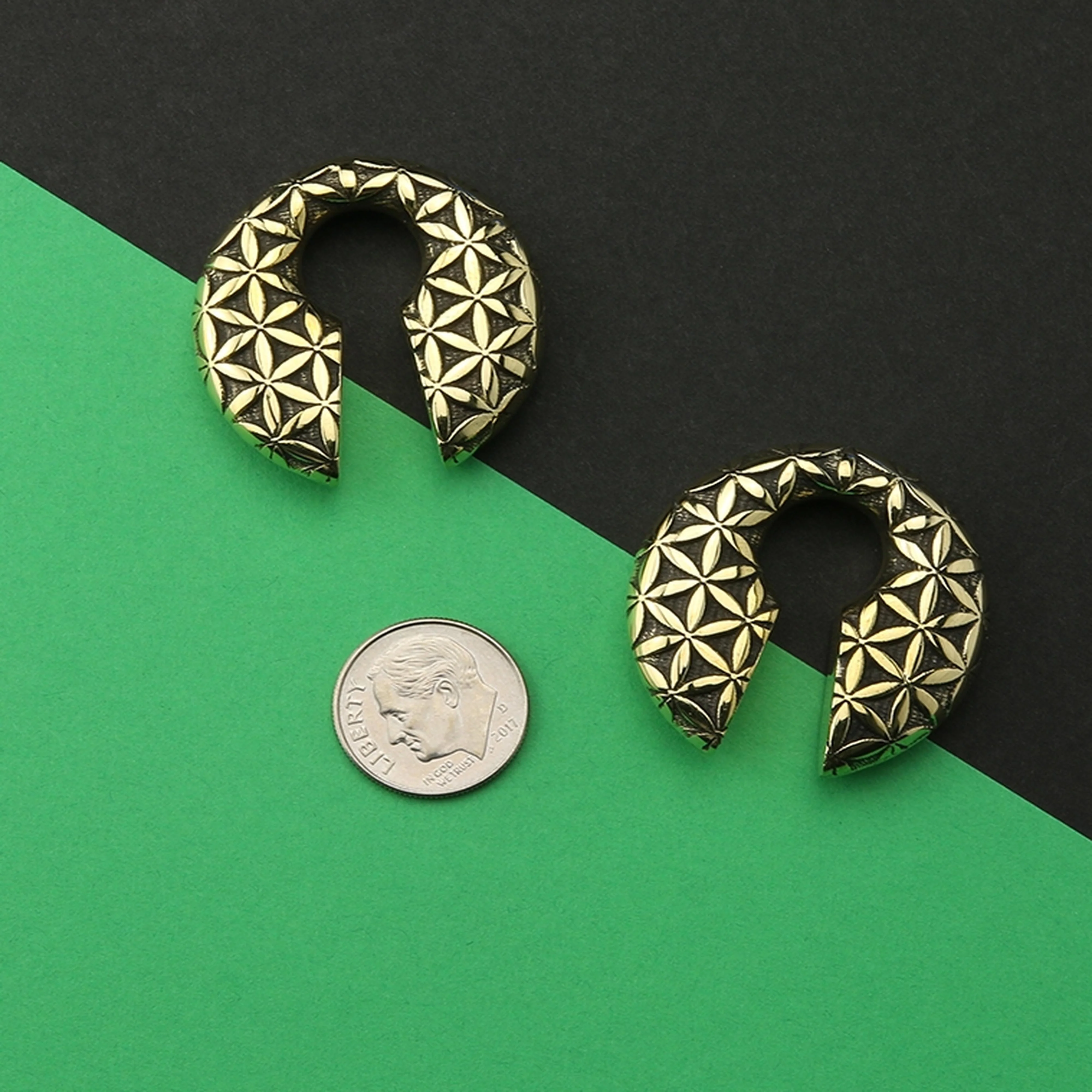 Flower of Life Keyhole Brass Ear Weights - Image 3