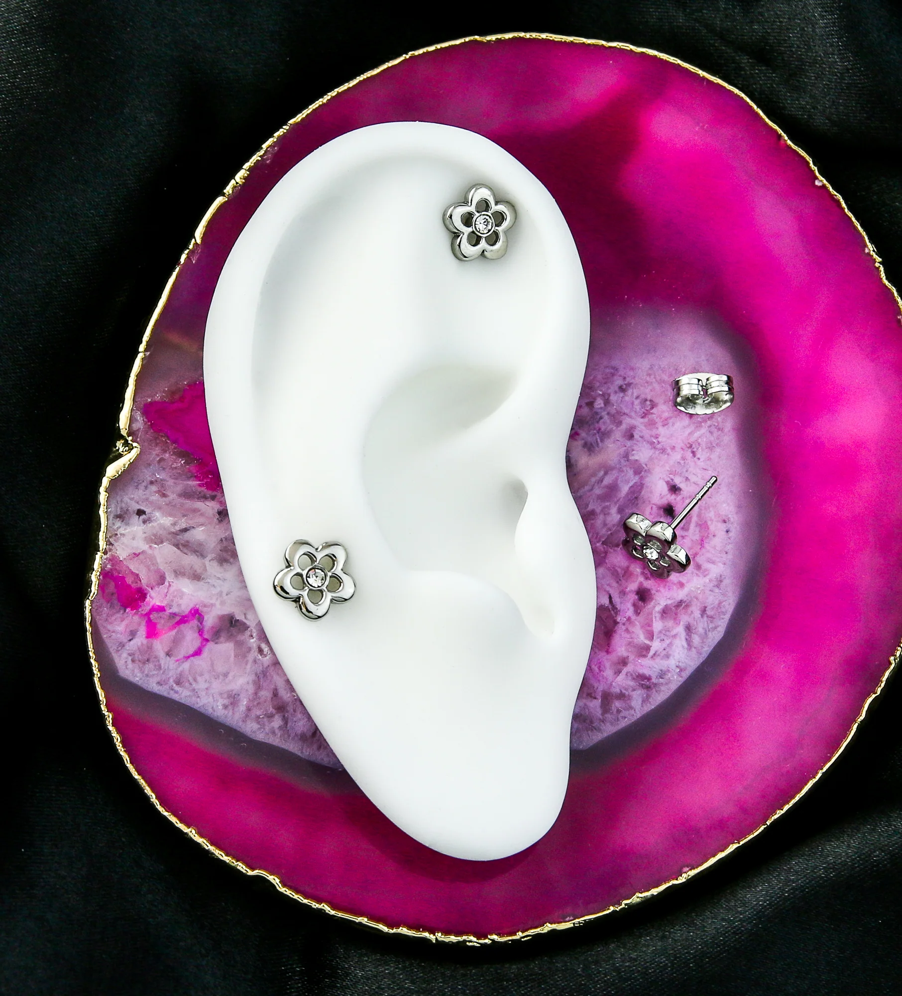 Flower Trace Clear CZ Stainless Steel Stud Earrings - Image 2