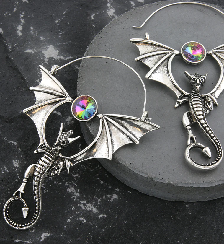 Flying Dragon Black Aurora CZ Stainless Steel Plug Hoops - Image 2