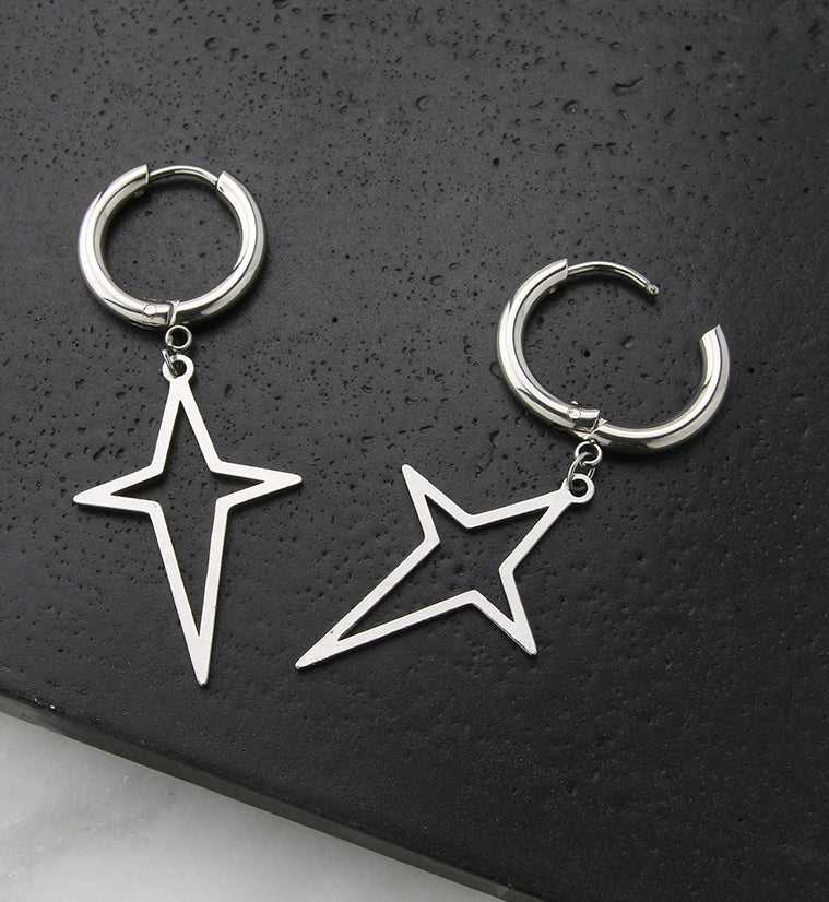 Four Point Star Stainless Steel Hinged Earrings - Image 2