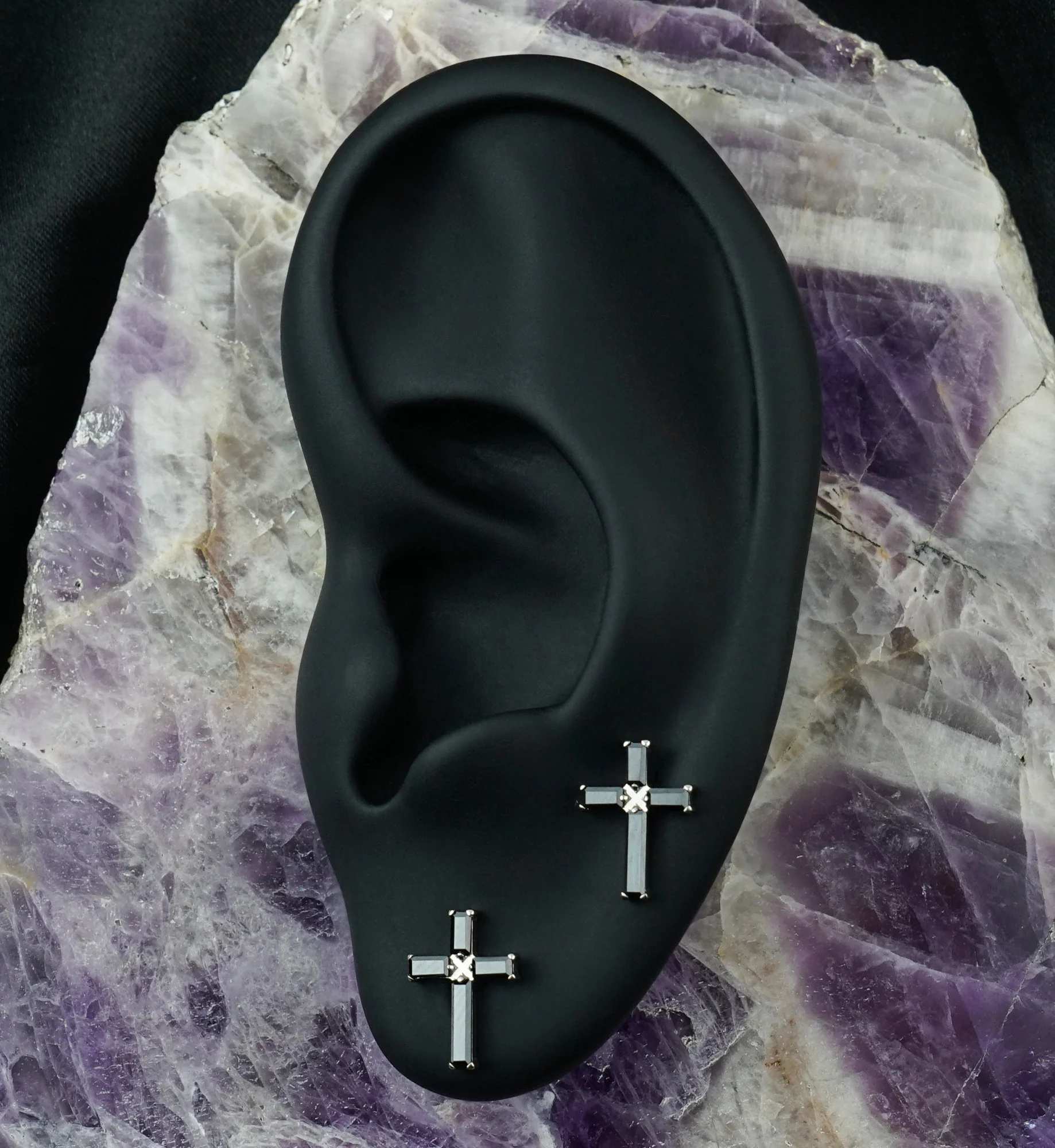Geo Cross Black CZ Titanium Threadless Top - Image 2
