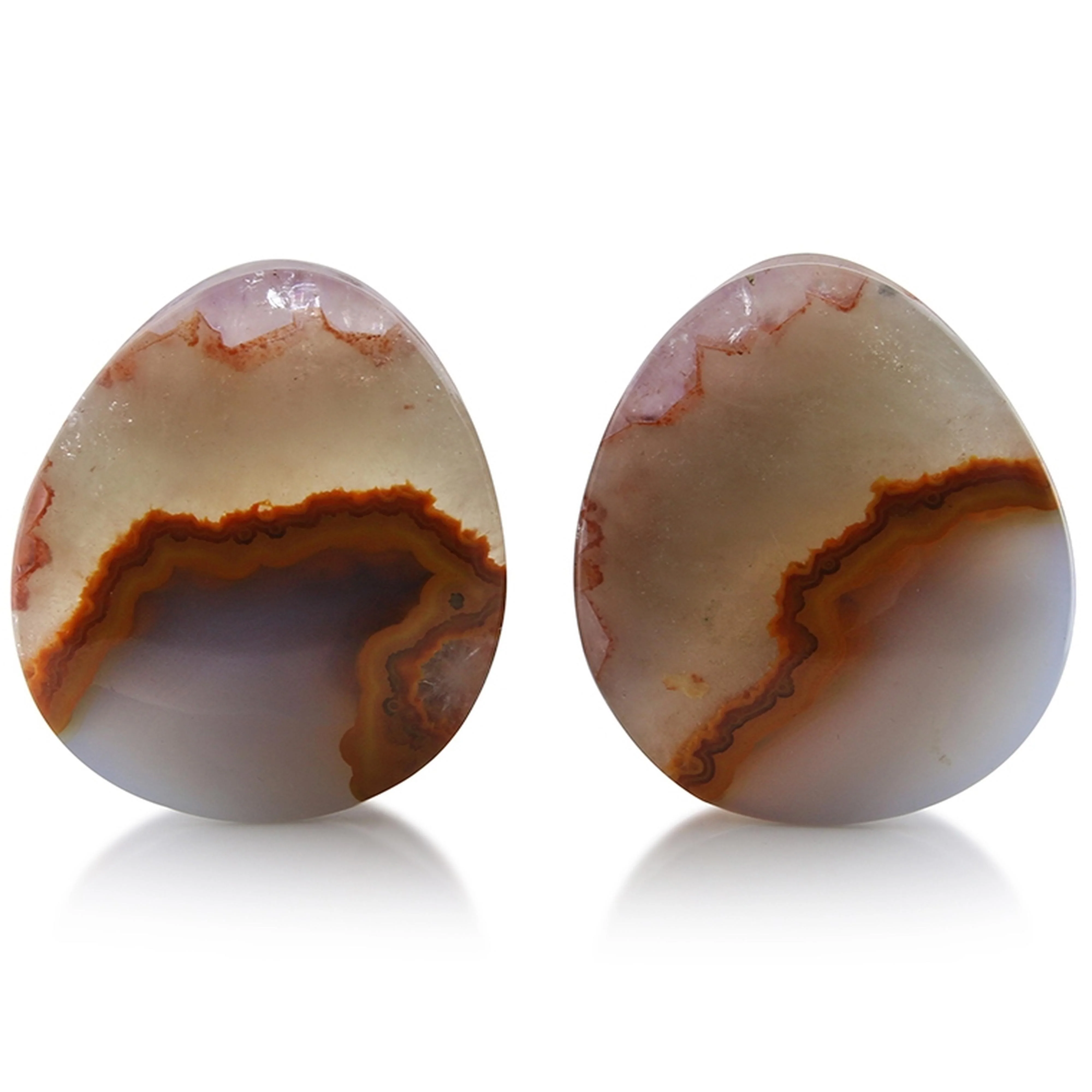 Geode Moroccan Seam Agate Stone Teardrop Plugs 1 & 1-2" (38mm)