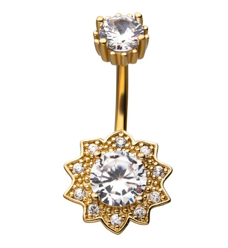 Gold Flower CZ Belly Ring