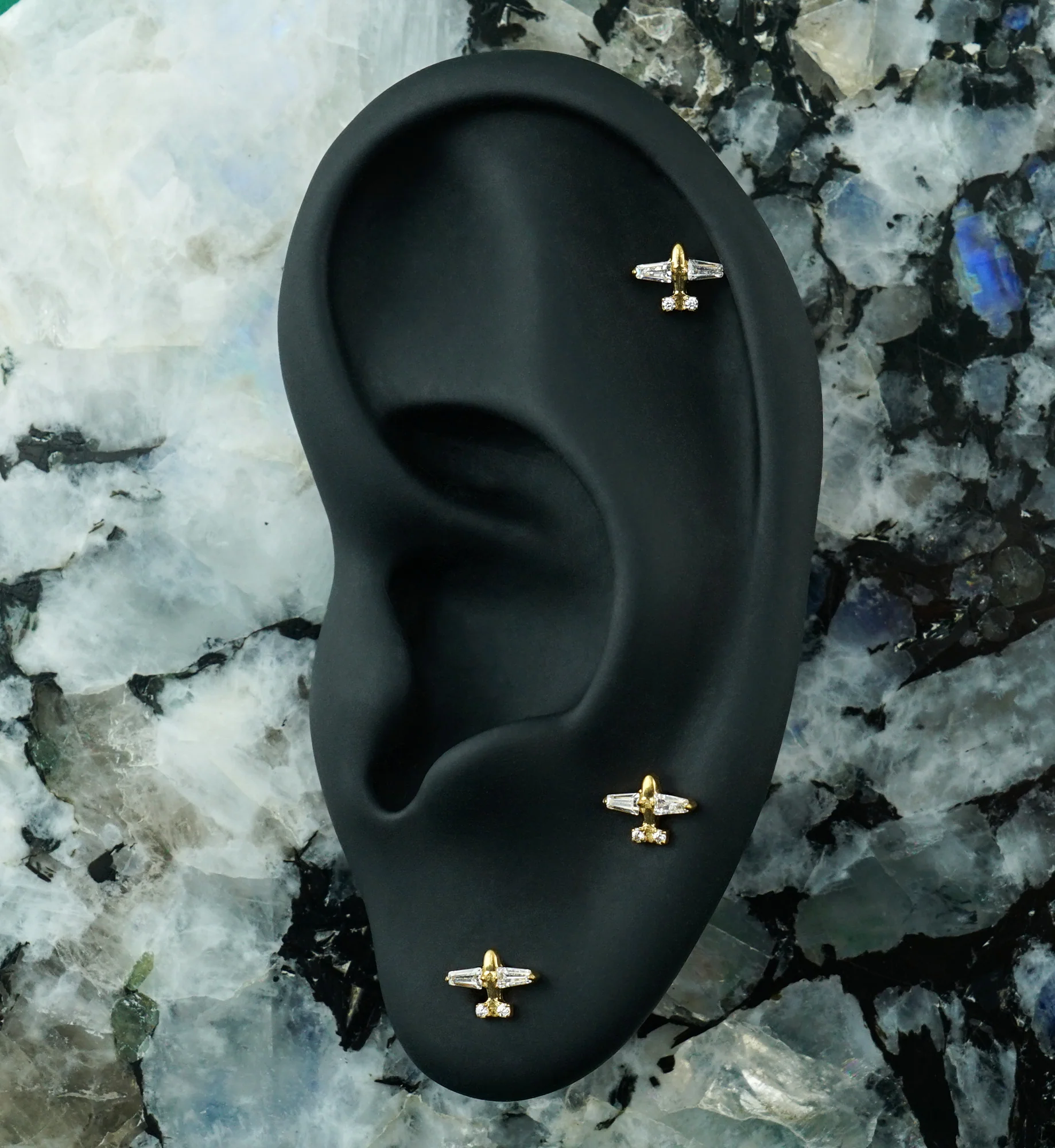 Gold PVD Airplane CZ Titanium Threadless Labret - Image 2