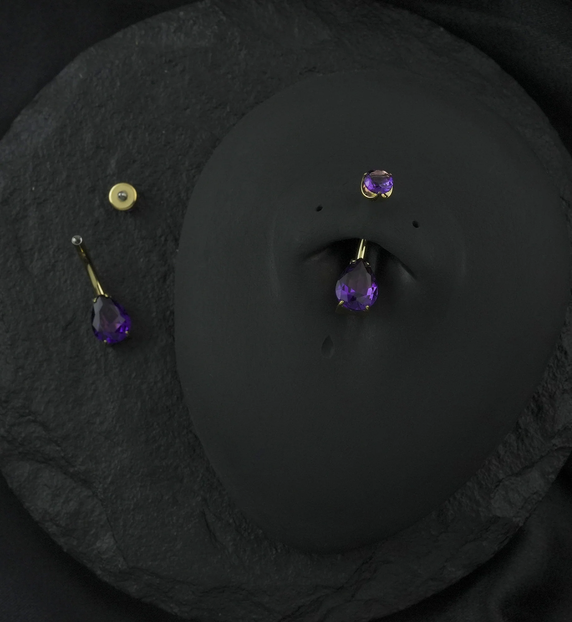 Gold PVD Amethyst Teardrop Internally Threaded Titanium Belly Button Ring - Image 2