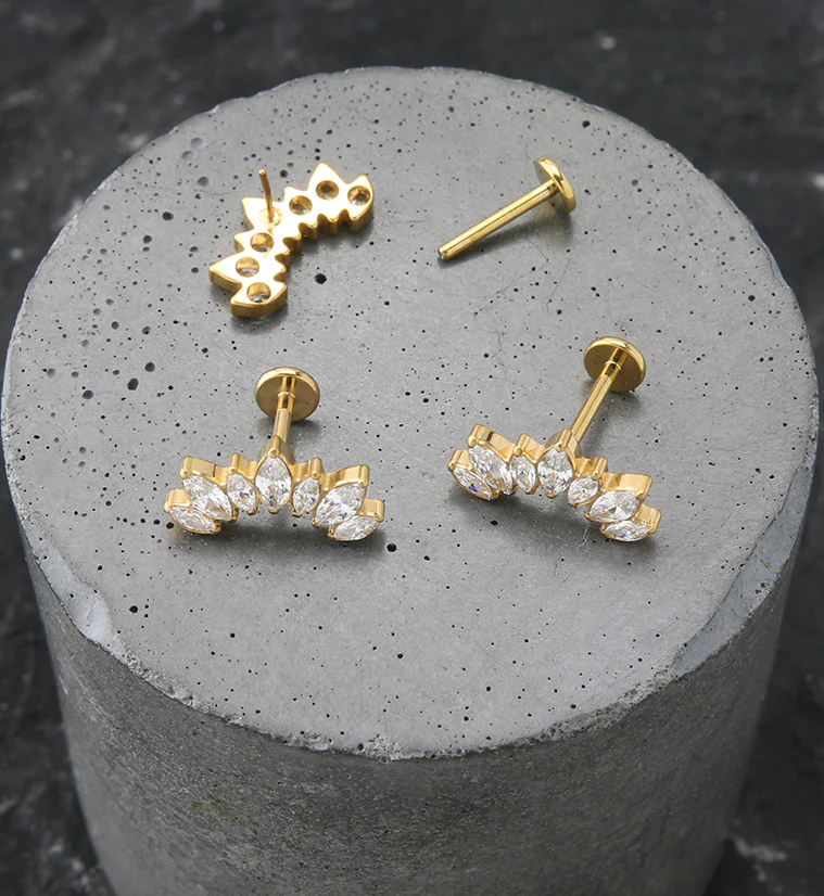 Gold PVD Anadem CZ Threadless Titanium Labret - Image 2