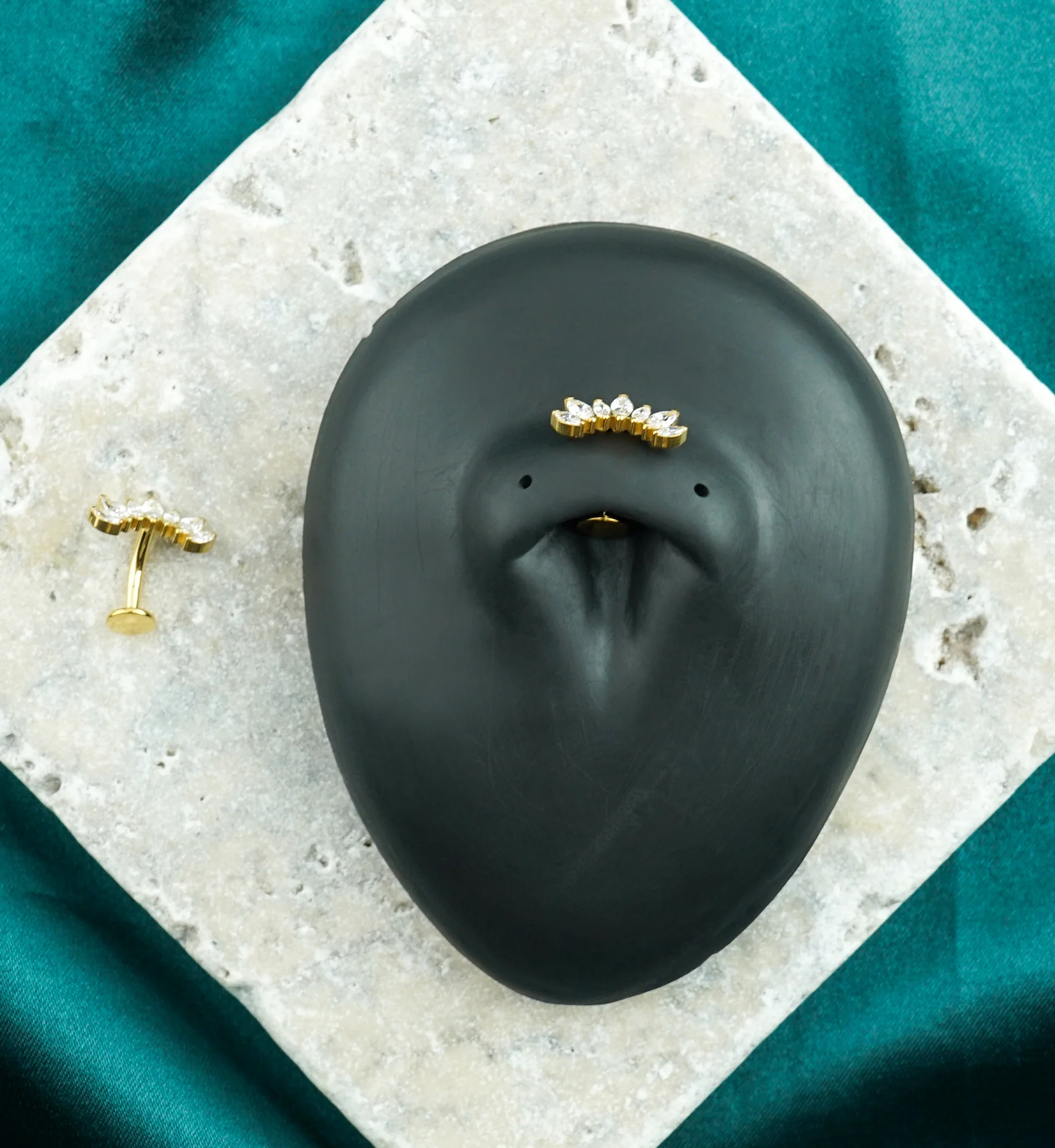 Gold PVD Anadem CZ Titanium Threadless Floating Belly Button Ring - Image 2