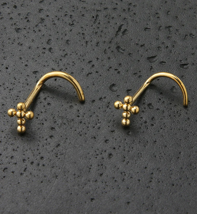 Gold PVD Beaded Cross Titanium Nose Screw - Image 2