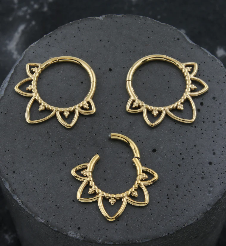 Gold PVD Beaded Flower Trace Hinged Segment Ring - Image 2