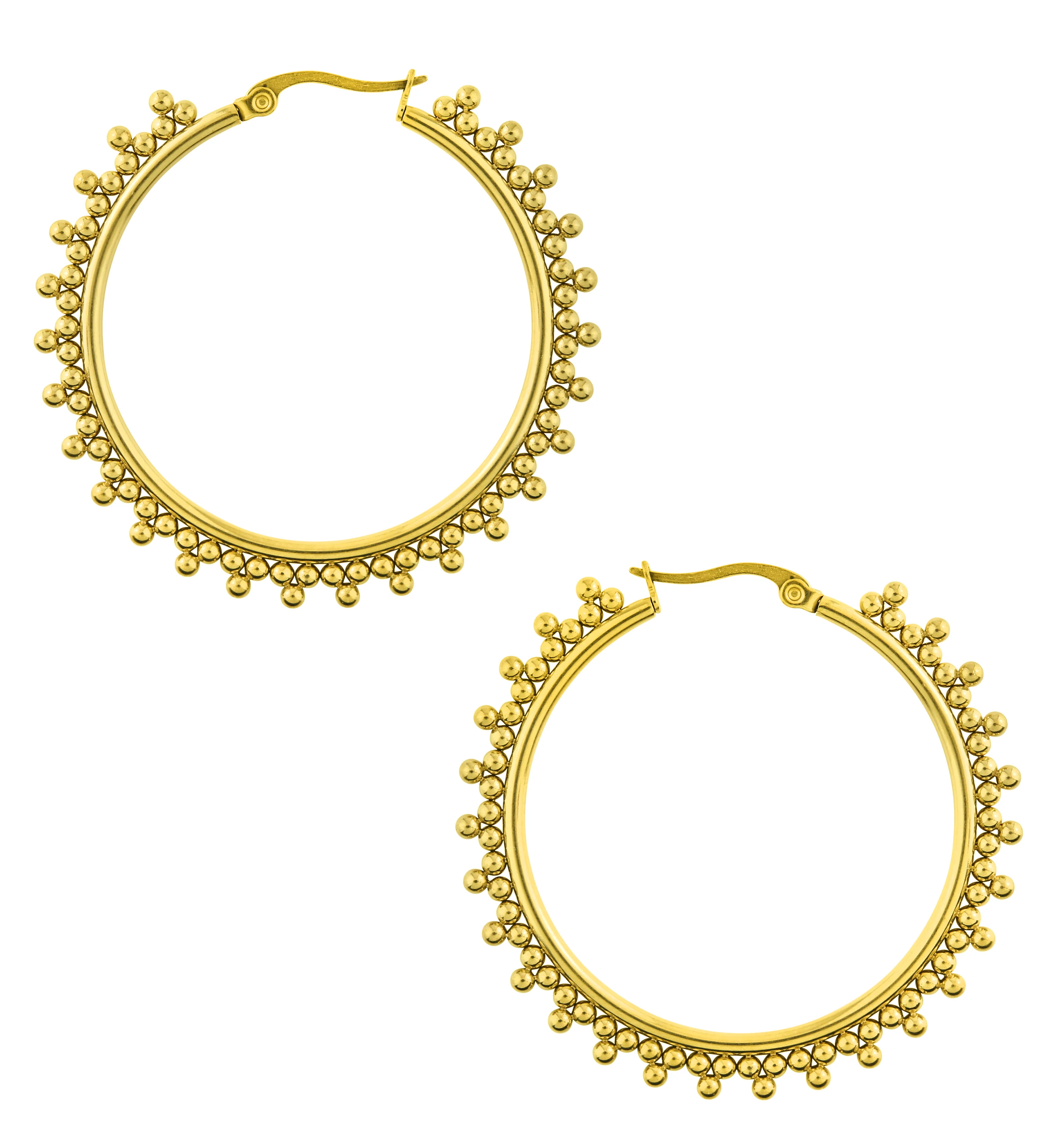 Gold PVD Beaded Stainless Steel Hangers - Earrings - Image 2