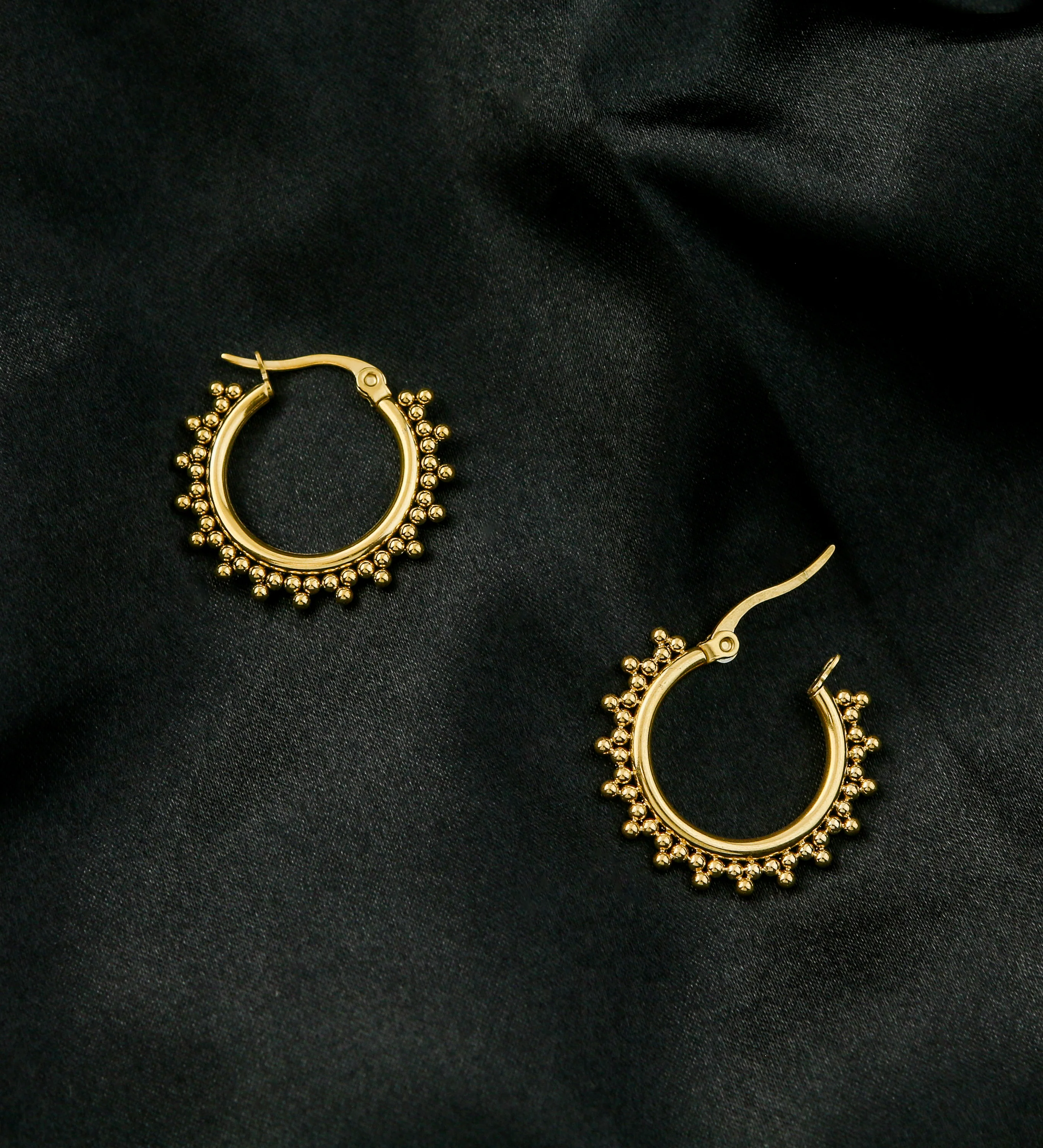 Gold PVD Beaded Stainless Steel Hangers - Earrings - Image 6
