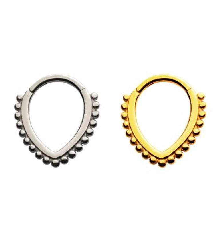 Gold PVD Beaded Teardrop Hinged Segment Ring - Image 2