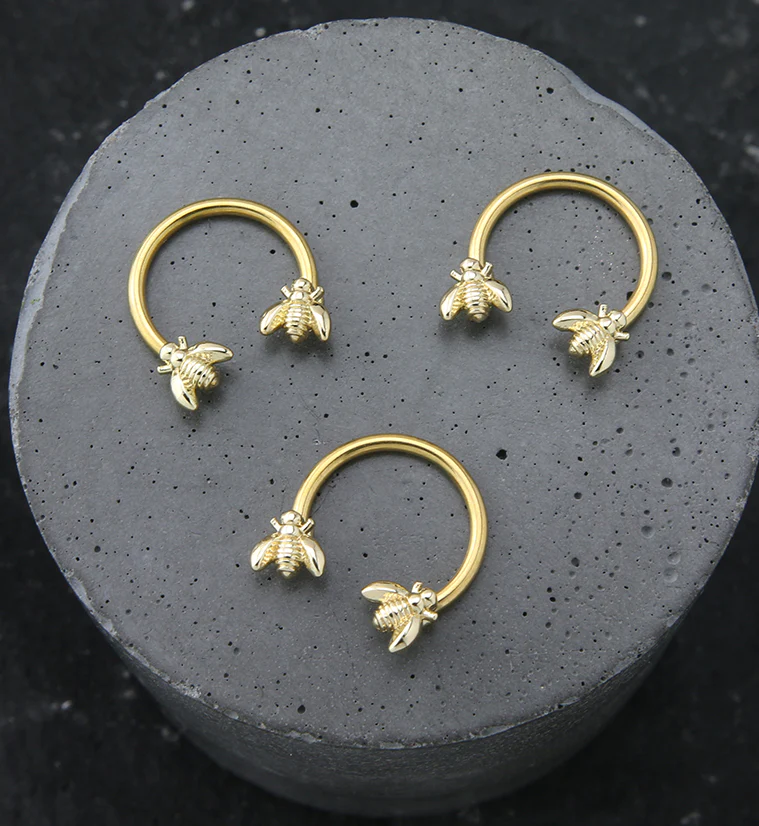Gold PVD Bee Circular Barbell - Image 2