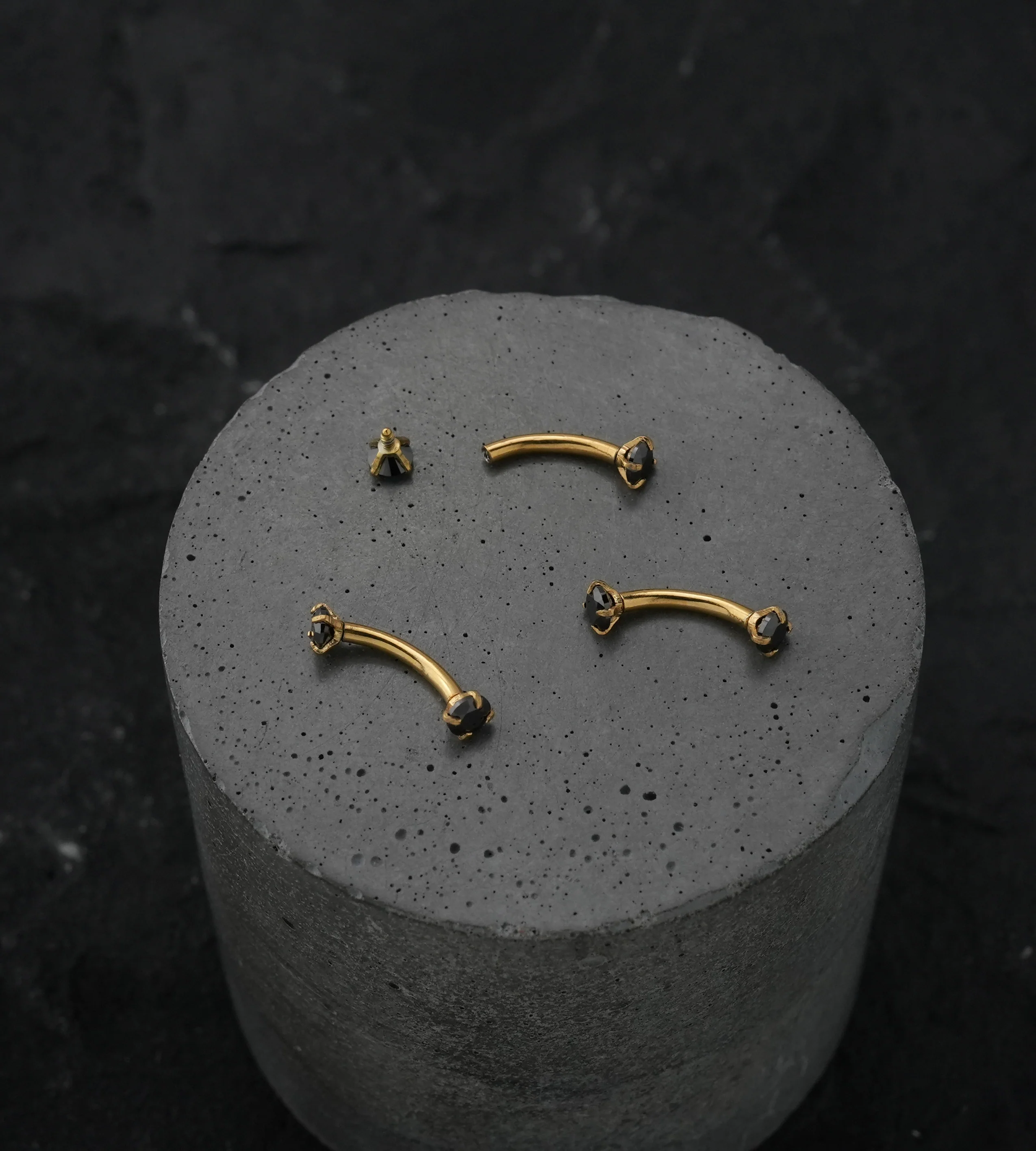 Gold PVD Black CZ Prong Set Stainless Steel Curved Barbell - Image 3