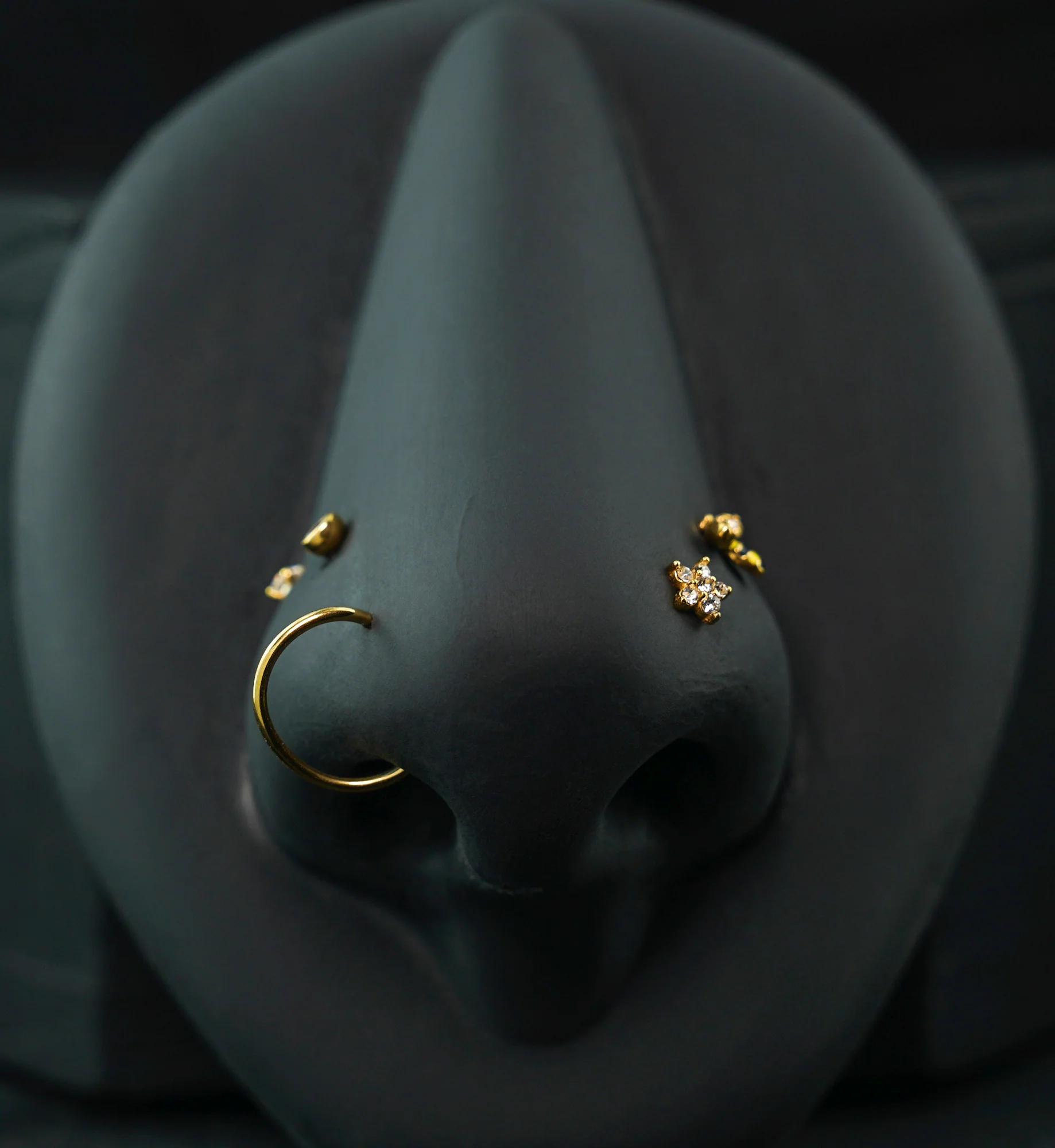 Gold PVD Blossom Clear CZ Stainless Steel L Bend/Stud/Hoop Variety Nose Ring Pack (6 Pc) - Image 3
