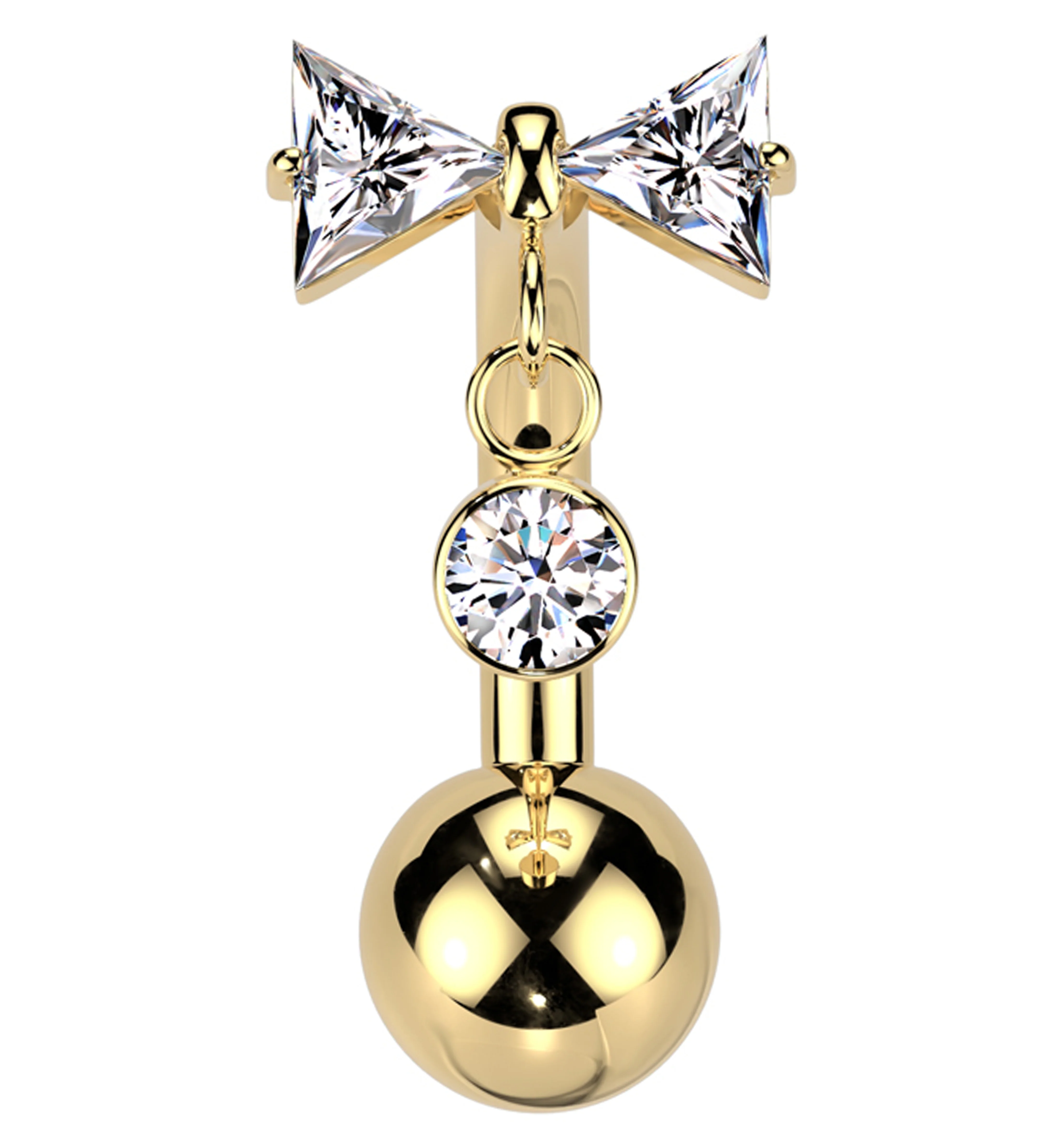 Gold PVD Bow Dangle Clear CZ Titanium Curved Barbell