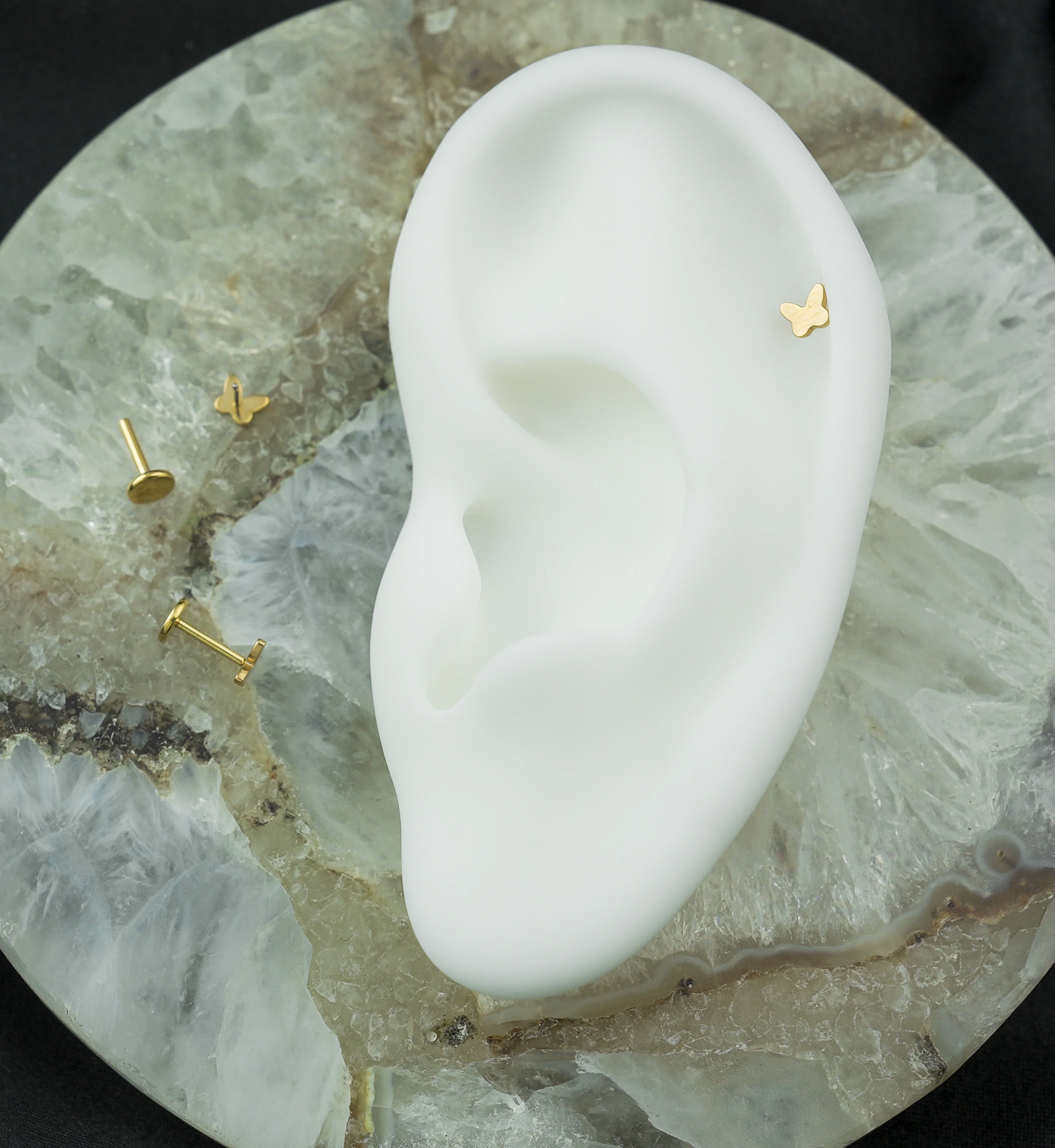 Gold PVD Butterfly Threadless Titanium Flat Disk Labret - Image 2