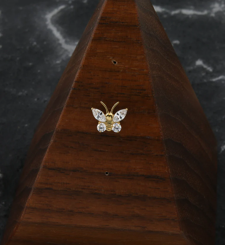 Gold PVD Butterfly Antennae Clear CZ Titanium Threadless Top - Image 2