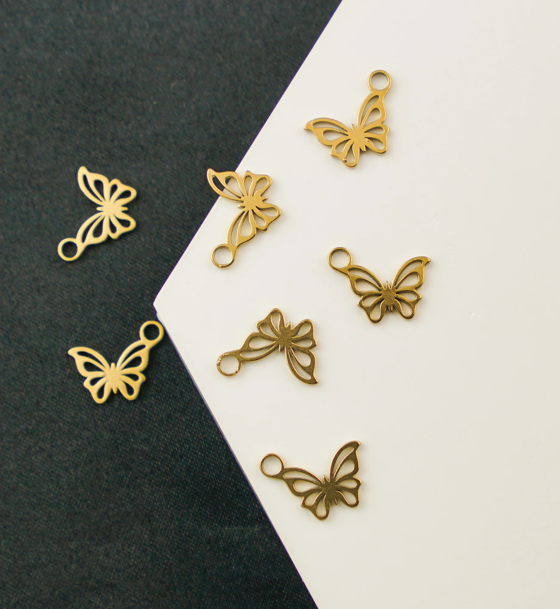 Gold PVD Butterfly Outline Stainless Steel Charm - Image 2