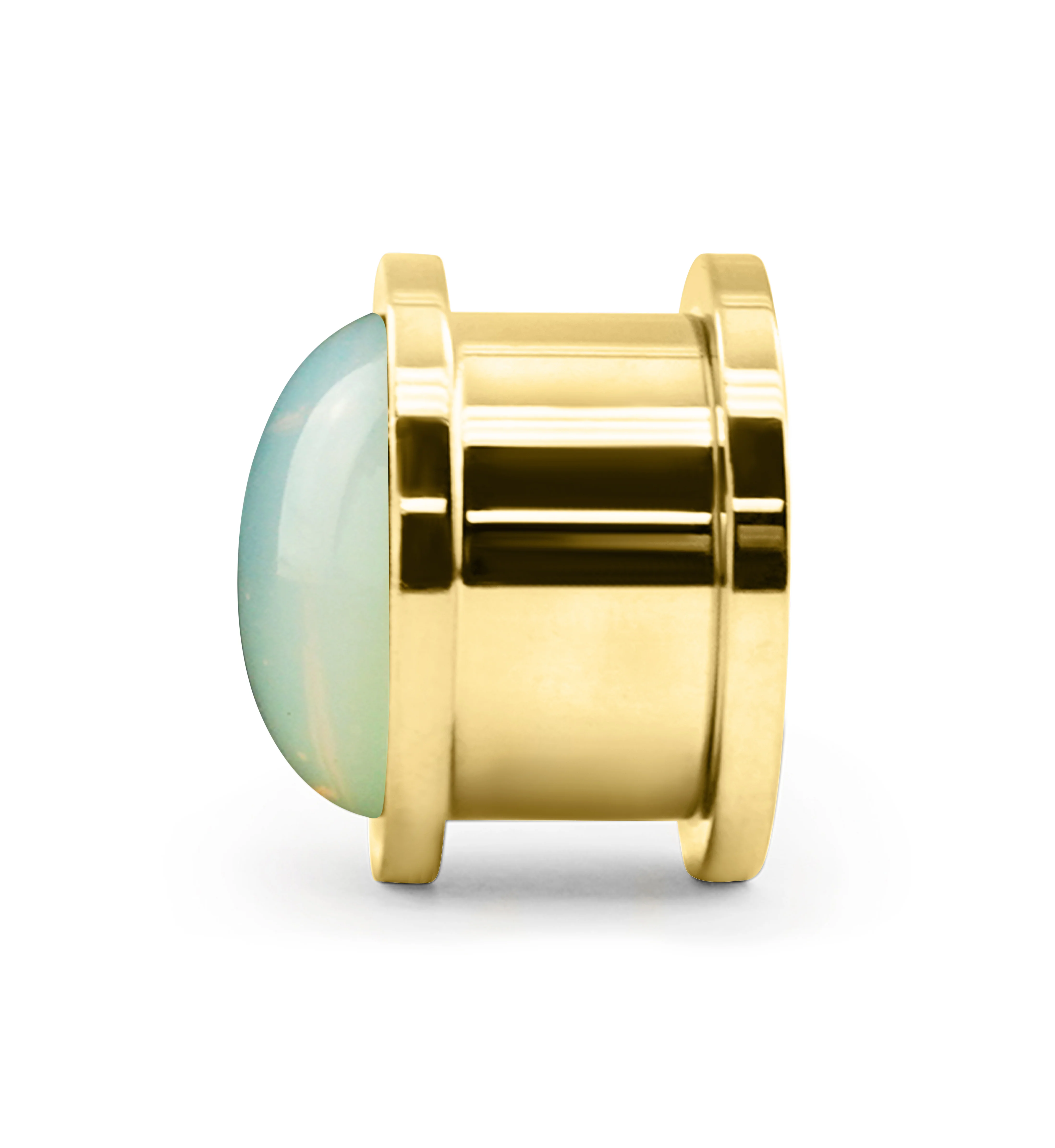 Gold PVD Cabochon White Opalite Stainless Steel Screw Back Tunnel Plugs - Image 3