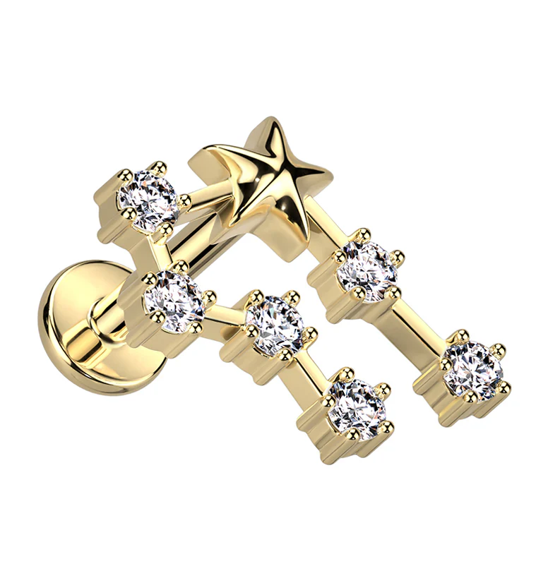 Gold PVD Cancer Constellation Clear CZ Stainless Steel Internally Threaded Labret
